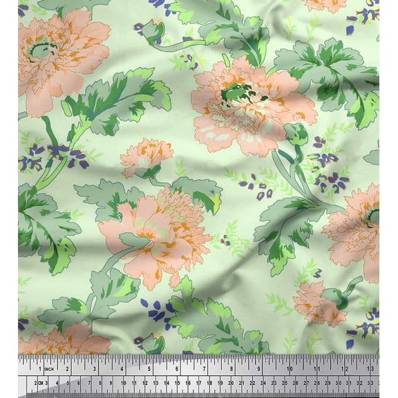Soimoi Cotton Duck Fabric Leaves & Floral Artistic Print Fabric by Yard 42 Inch Wide