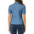 thumbnail image 3 of MODA NOVA Juniors Point Collar Puff Short Sleeve Denim Button Down Shirt, 3 of 6