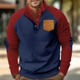 thumbnail image 3 of Men's Raglan Sleeve Stand Collar Sweatshirt, Outdoor Casual Button Front Pullover Top for Fall, Hiking,Navy,3XL, 3 of 9