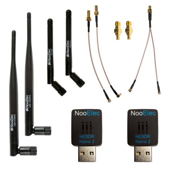 Nooelec Ensemble Double Bande NESDR Nano 2 ADS-B (978MHz UAT & 1090MHz 1090ES) pour Stratux, Avare, Foreflight, FlightAware & Autres Applications de Logiciels ADS-B. Comprend 2 SDR, 4 Antennes & 5 Adaptateurs