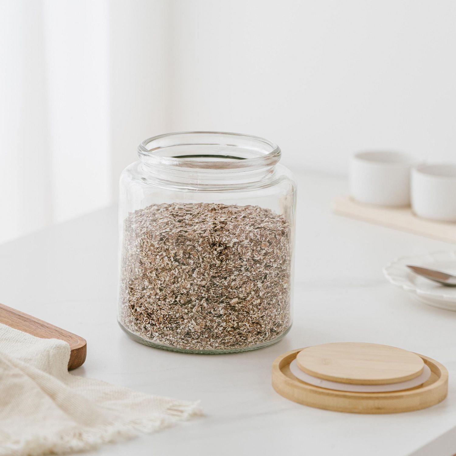 Mainstays Glass Kitchen Food Storage  Jar 3L Glass jar with bamboo lid, Food grade sealing ring 12.7cups/3L