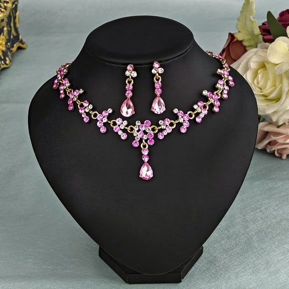 Zhuge Conjunto de joyas de diamantes de imitación con forma de lágrima para novia, collar, pendientes y boda, A23