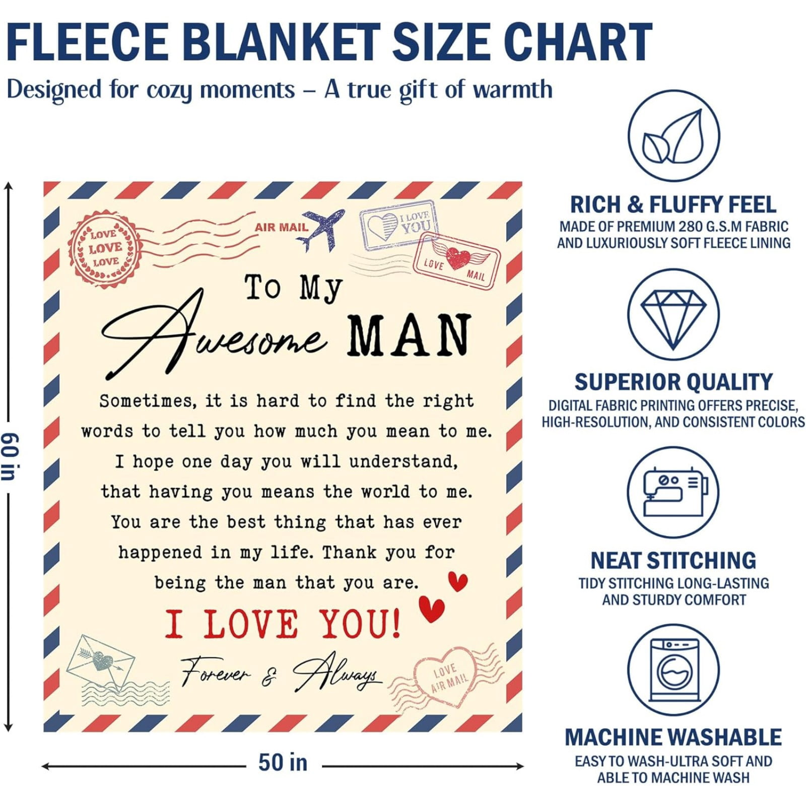50x60in Anniversary Wedding Gifts for Women - I Love You More Soft Fleece Throw Blanket - Birthday Gifts for Girlfriend Boyfriend Him Her, Wife Husband Gift Ideas, Couple Blanket