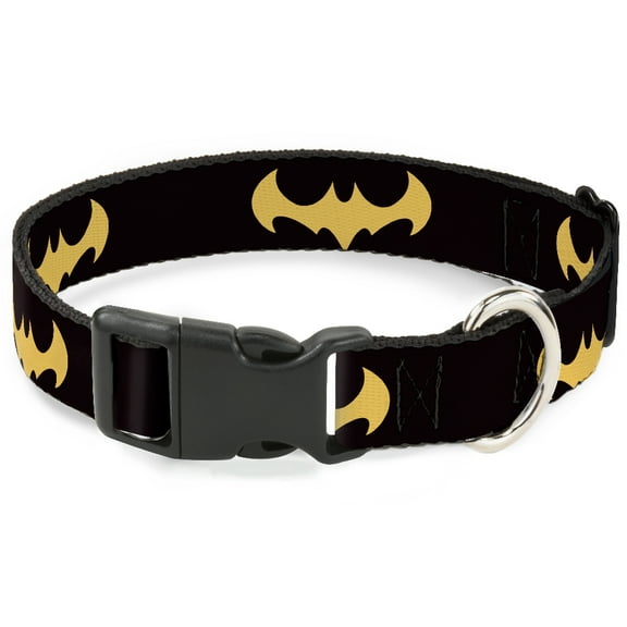 DC Comics Pet Collar, Dog Collar Plastic Buckle, DC League of Super Pets Batman Bat Logo Black Yellow, 7 to 8.5 Inches 0.5 Inch Wide