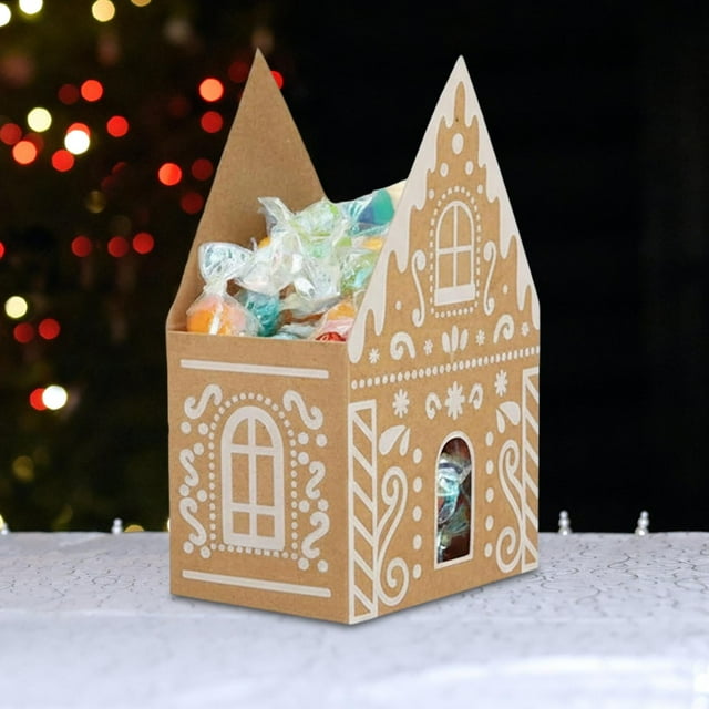 Caja de regalo navideña, caja de papel para galletas, centro de mesa, regalo navideño, contenedor de regalo, casa de jengibre para galletas de