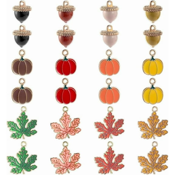 1 Box 24pcs Fall Charms Bulk Maple Leaf Charm Alloy Enamel Autumn Charms Thanksgiving Leaves Pumpkin Nut Charm