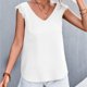 thumbnail image 4 of Moda mujer verano sin mangas Color sólido cuello pico encaje Casual blusa Tops Fridja  qr5816, 4 of 5