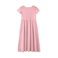 thumbnail image 5 of XADYUY Summer Dress for Girls 7-8 Casual Solid Color Short Sleeve Girls Long Dresses Cute Crew Neck Sundresses Swing Flare Dresses with Pocketss 5-6 Years,Pink, 5 of 5