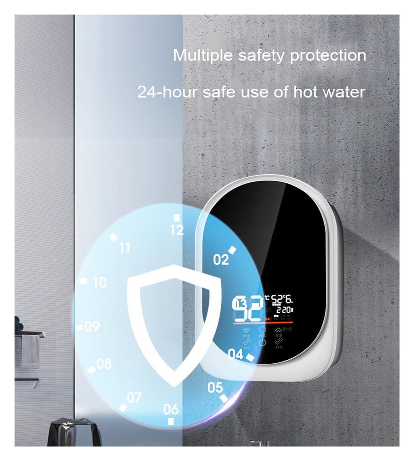 6000W Electric Instant Tankless Water Heater Bathroom Thermostat Induction Heater Smart Touch Electric Heaters Shower ,Safety Protections