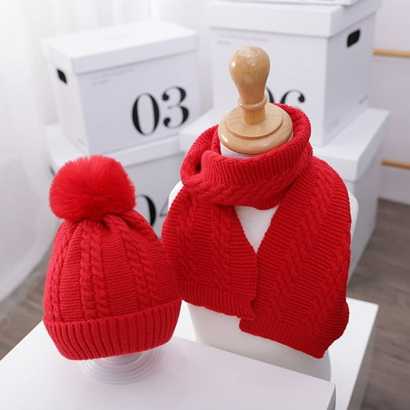 DPTALR Newborn Infant Baby Boys Girls Warm Knit Crochet Pompon Hat Beanie Cap+Scarf