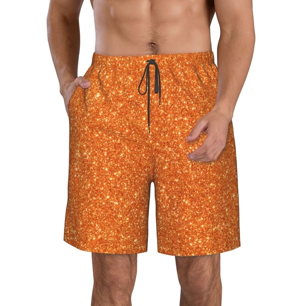 Fotbe Orange Glitter Trajes de Baño Estampados para Hombre, Shorts de Verano de Secado Rápido, Ropa de Playa, Bañadores-XX-Large