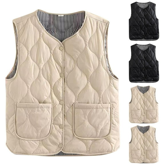 FRSASU Women's Sleeveless Vest Dressy Solid Button Down Business Casual Round Neck Lightweight Tops with Pocket White XXXXXL(XXXXXL)