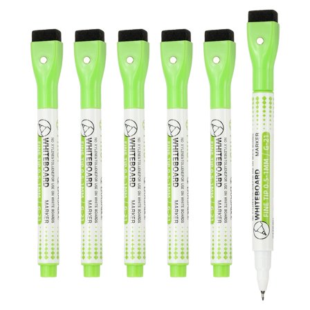 Magnetic Whiteboard Pen, 0.5-1mm Fine Tip Dry Erase Green Markers, 6 Pcs