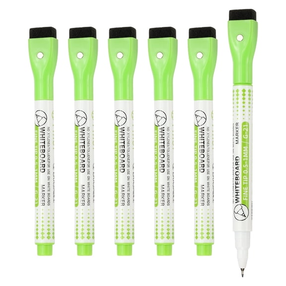 Magnetic Whiteboard Pen, 0.5-1mm Fine Tip Dry Erase Green Markers, 6 Pcs