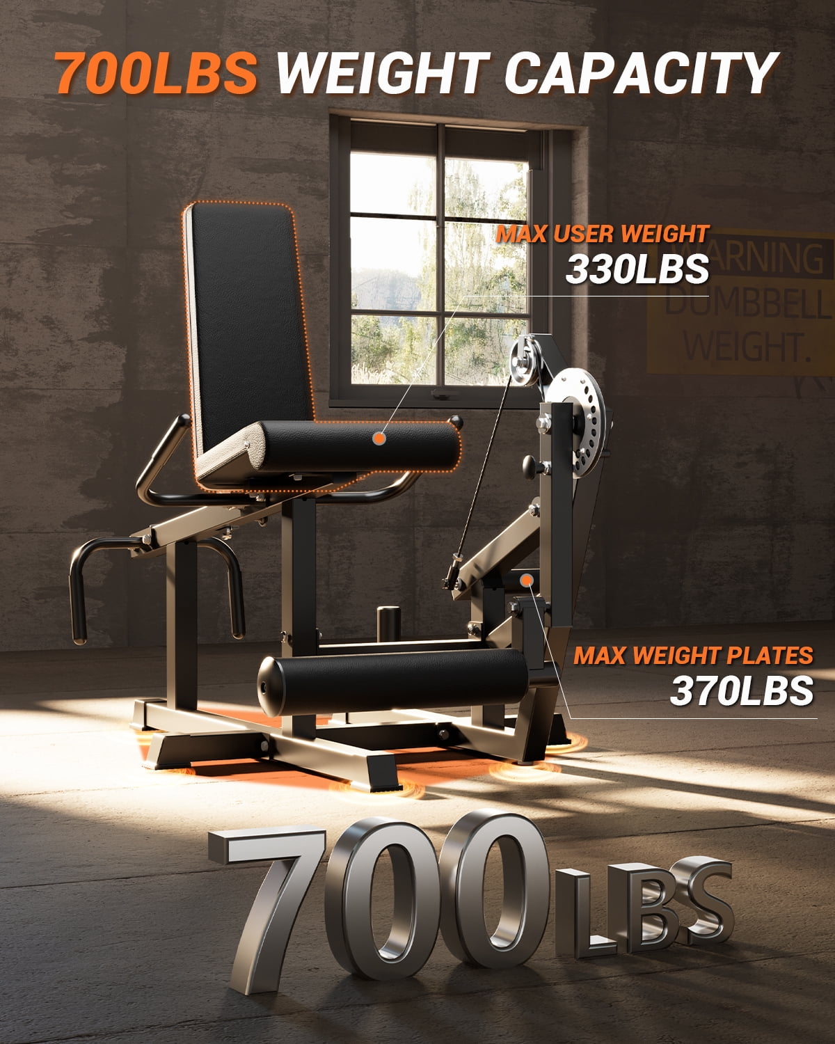 700LB Leg Extension & Wave Machine for Home Gym–Adjustable Seated & Lying Leg Developer Bench–Multi-Functional Lower Body Strength Training Equipment–Compatible with 1" & 2" Weight Plates–Black