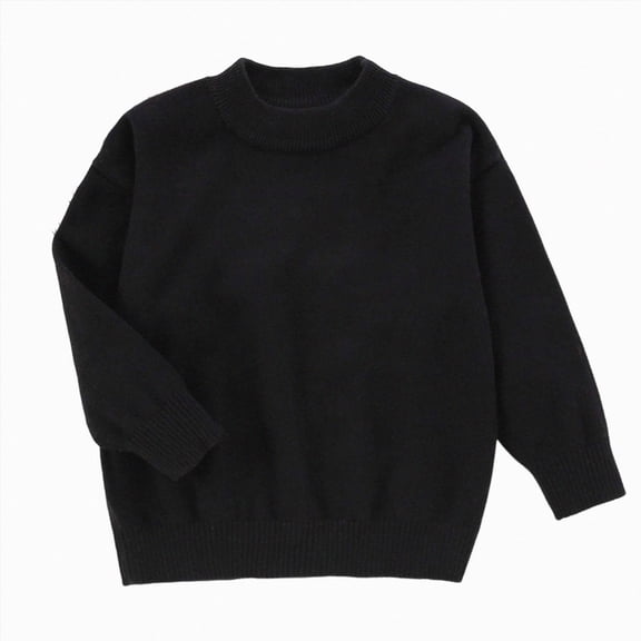 NIEWTR Kids Autumn Winter Top Boys and Girls Long Sleeve Round Neck Solid or Print Knit Sweater Toddler Pullover Fall Winter Clothing 2t 3t 4t 5t 6t(B-Black,7-8 Years)