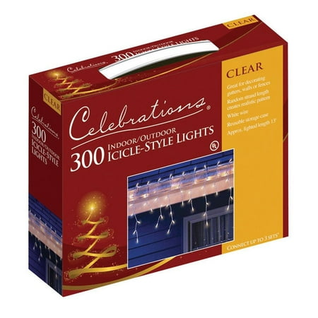 Lit Clear Lights - Celebrations Mini Icicle Lights 300 Lights Clear Bulbs 13' White Cord