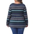 thumbnail image 3 of Blusas de mujer de talla grande Agnes Orinda, tops de babydoll vintage a rayas, cuello en V, de manga larga, con cintura elástica, casual, 2X, azul, 3 of 6