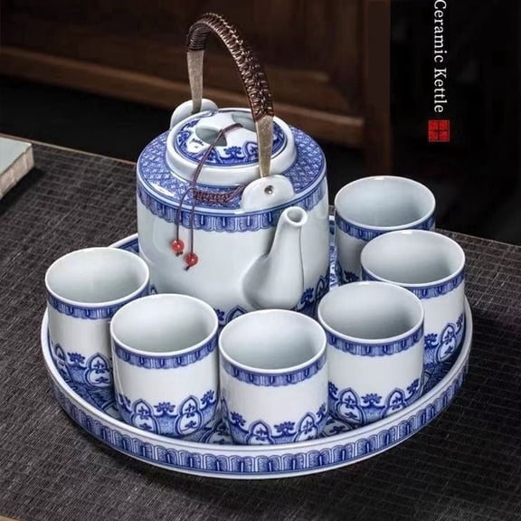 Jingdezhen Ceramic Gongfu Tea Set, Blue & White Porcelain Vintage Tea Station with Case