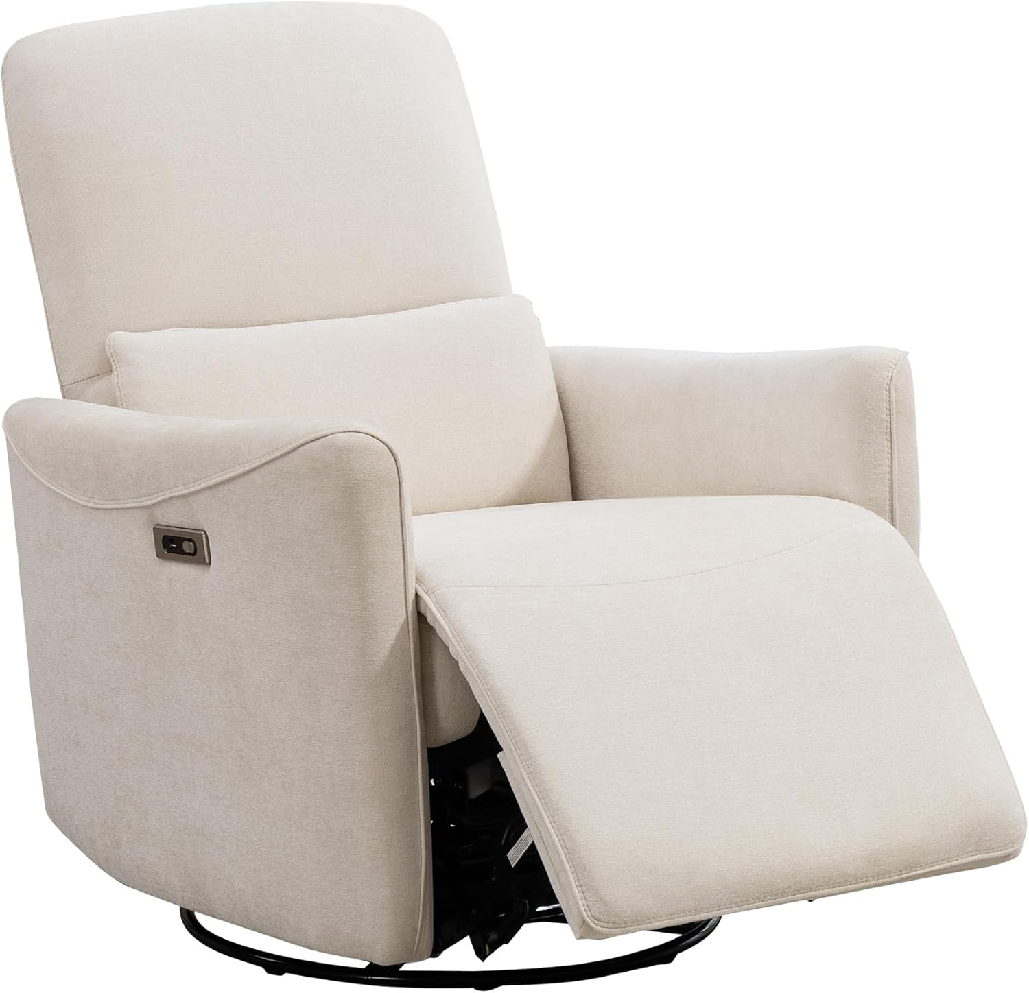 Power Swivel Recliner Chair, Upholstered Fabric Glider Electric Rocking Chair for Adults. Nursery Rocker Single Sofa with Lumbar Support for Living Room. Dual-port Charging: Type-C&USB, Beige