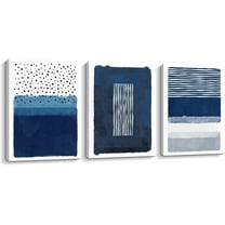 Blue Canavs Wall Art for Living Room Decor 3 Pieces Abstract Blue and White Painting Canvas Print Framed Artwork Set for Bedroom Decor Navy Blue Canvas Wall Decor, Ready to Hang, 12x16 Inch