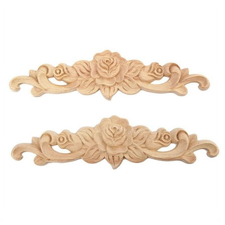 2pcs 20*5cm Wood Carved Long Onlay Applique Unpainted Flower Door Home Decor European Style