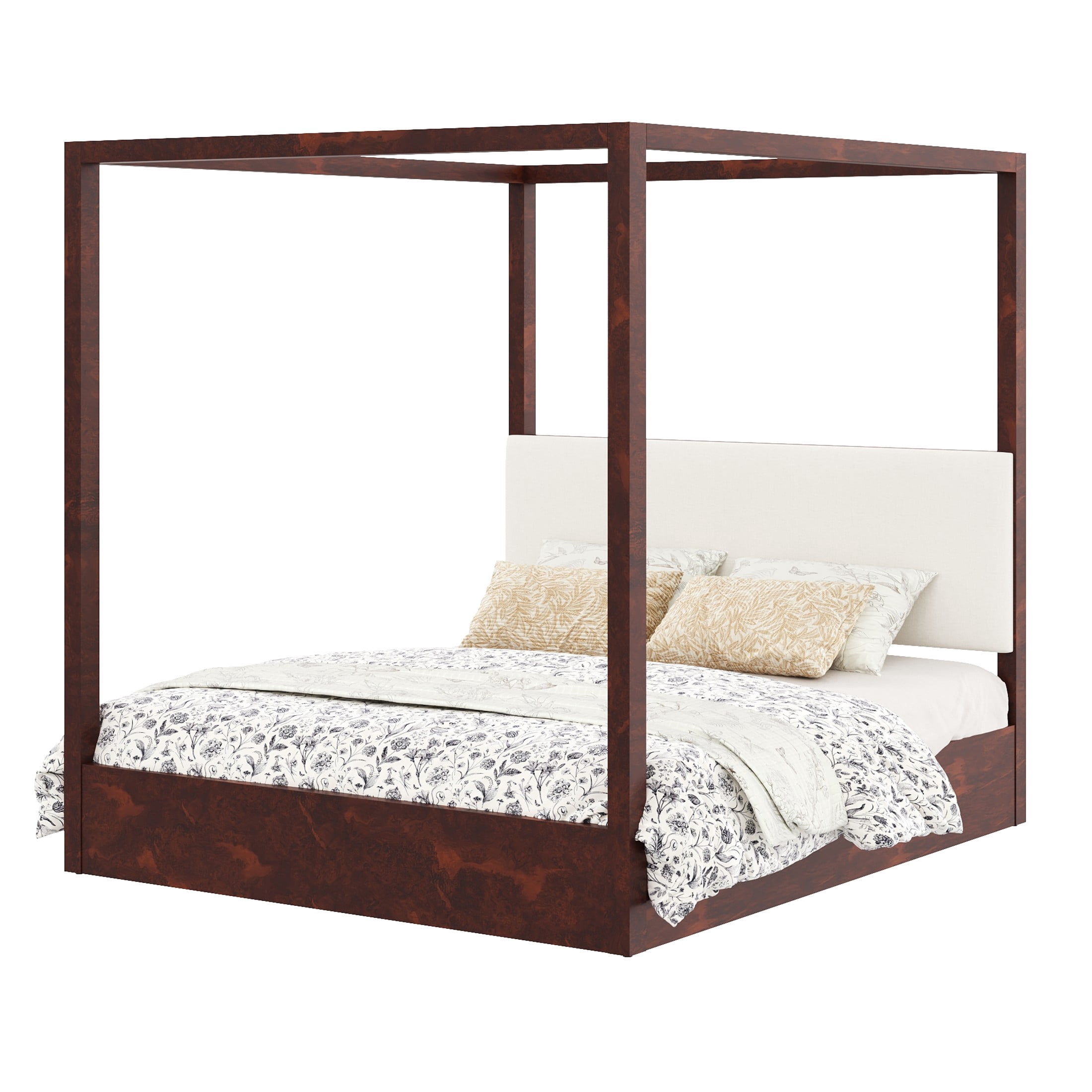 Christopher Knight Home King Canopy Platform Bed, Upholstered Headboard, Solid Wood Frame, Espresso