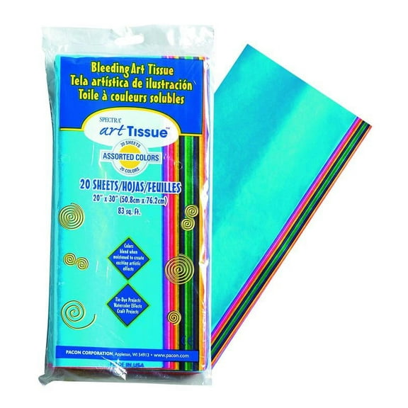 Spectra Deluxe Bleeding Art Tissue, 20 Assorted Colors, 20" x 30", 20 Sheets