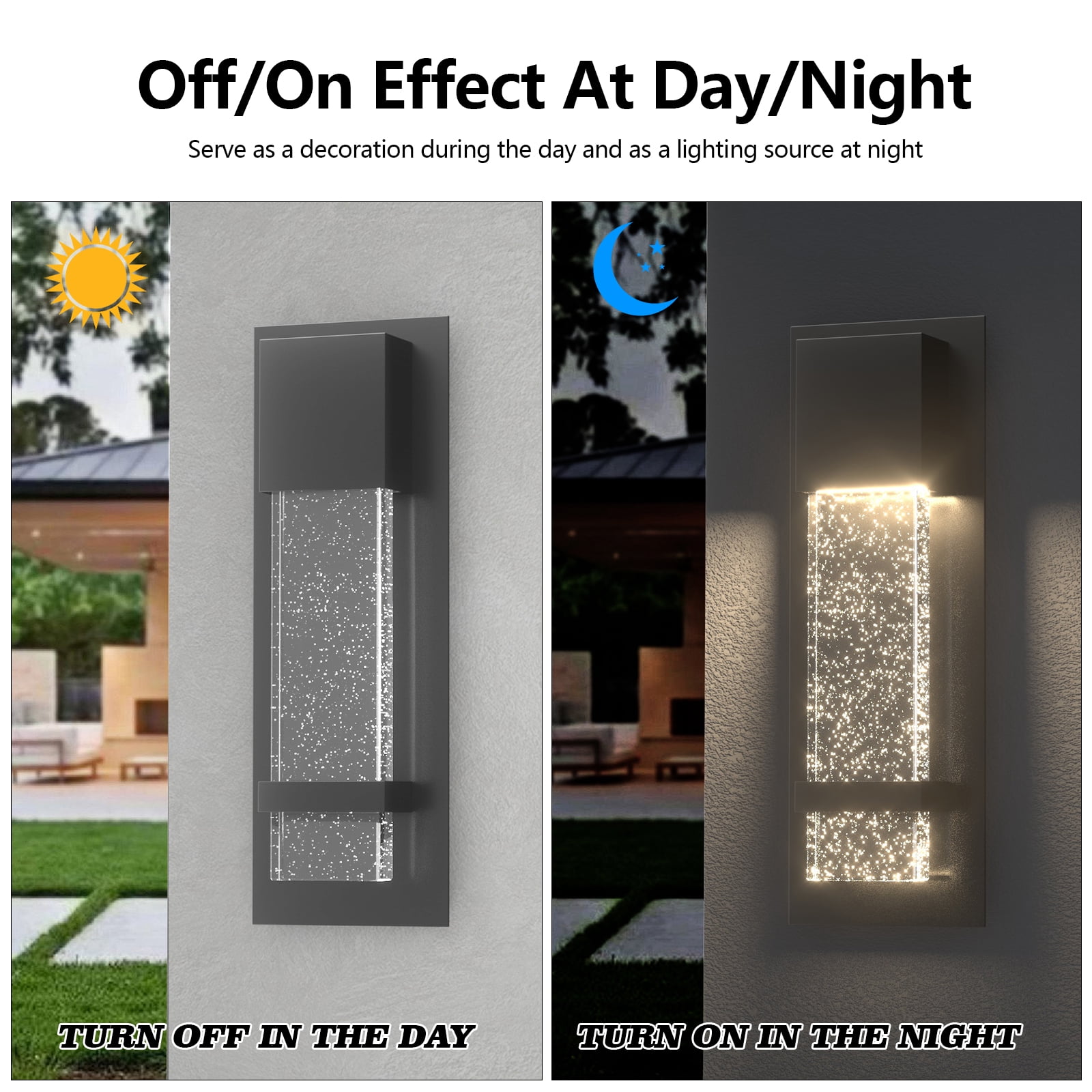 GEYANG Outdoor Wall Light Fixtures with Crystal Bubble Glass, Waterproof Exterior Sconces LED Wall Lanterns, Porch Lights Wall Mounted 11W 3000K Outside Lights for House Front Door Garage Entryway