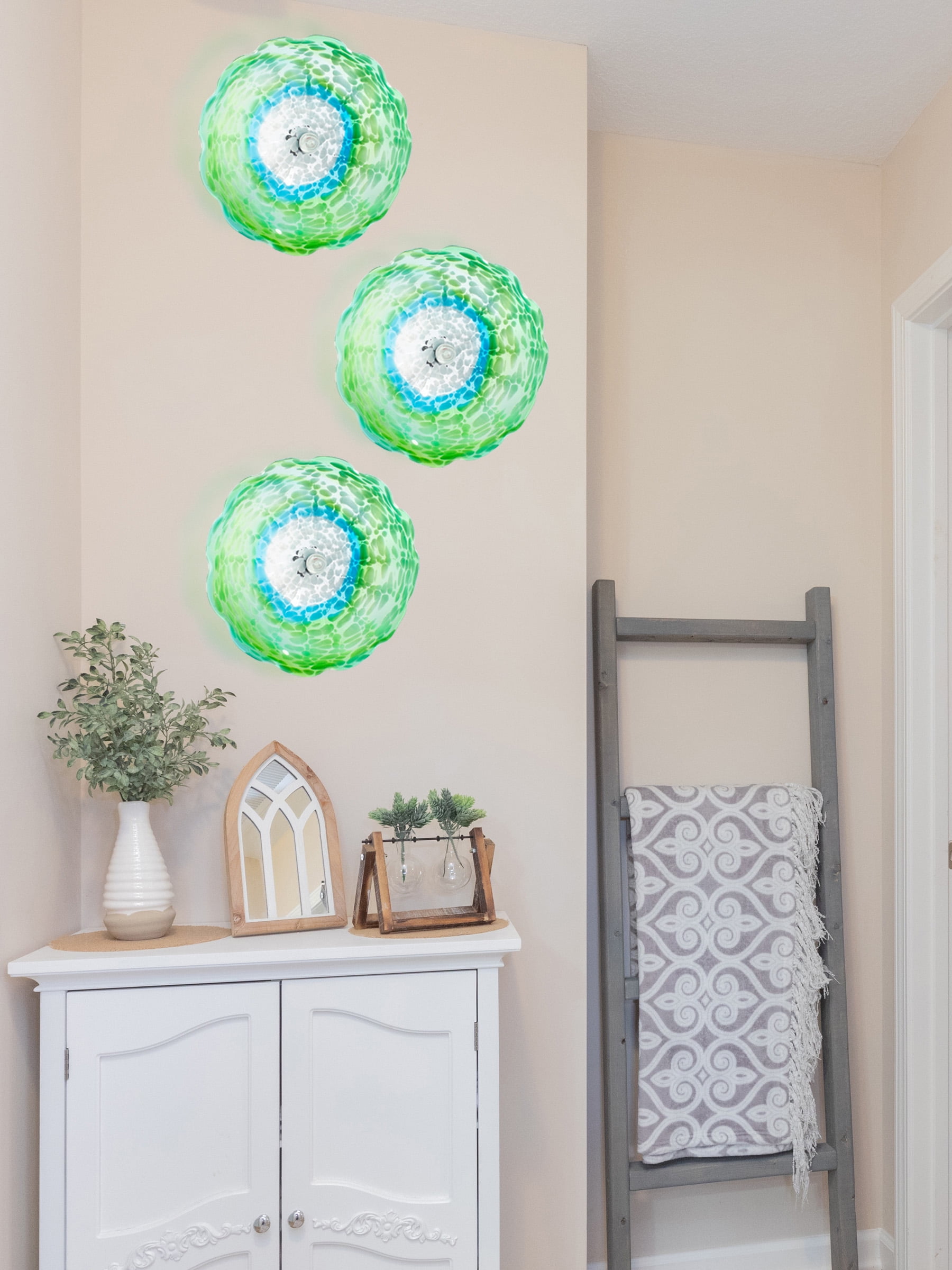 Fiore Hand Blown Art Glass Wall Décor with Floral Finial Centerpiece, Green 14" Diameter