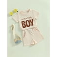 thumbnail image 2 of Toddler Baby Boy Mama‘s Boy Outfit Summer Short Sleeve Embroidery T-Shirt Tops Shorts Set Waffle Knit Clothes, 2 of 7