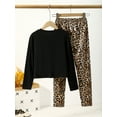 thumbnail image 4 of Mikrdoo 10 Years Big Girls Fall Winter Pants Sets Leopard Pattern Splice Color Block Long Sleeve Pullover Twist Tops Elastic Leopard Trousers 2Pcs Clothing From 8-14Y Black, 4 of 8