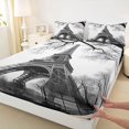 thumbnail image 3 of Homewish Paris Architecture Full Size Sheets,Eiffel Tower Bed Sheets,White Gray Sheet Sets For Girls Kids,Microfiber Bedroom Decor,4-Piece, 3 of 7