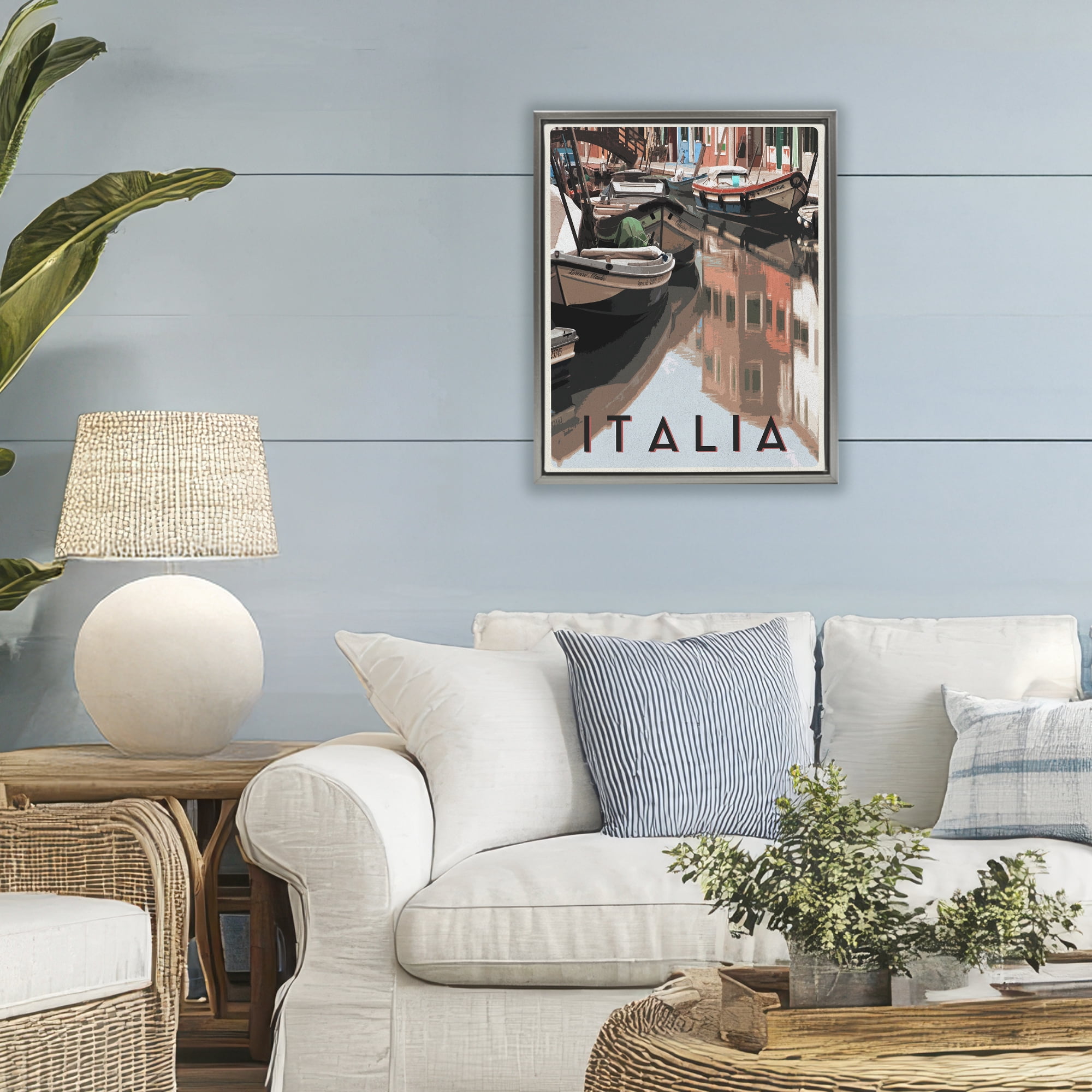 Stupell Industries Italia Canal Poster Gray Framed Floater Canvas Wall Art, design by Shelley Lake