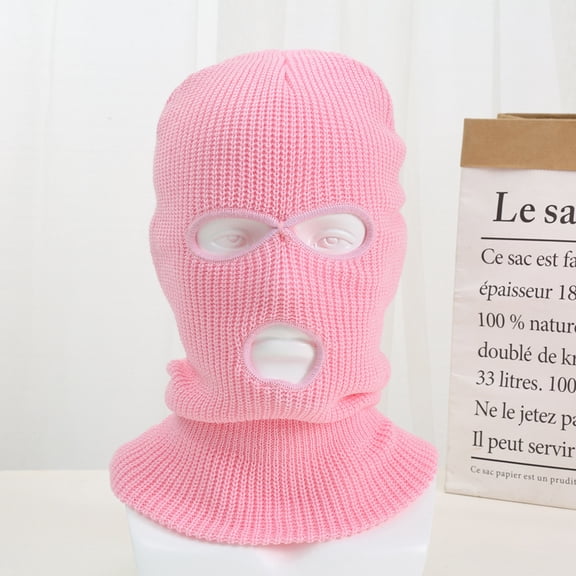 men Women's 3 Hole Full Face Ski Mask - For Winter-light pink-Winter Knitted Mask, Full Face Cover Ski Mask Warm for Skiing, Motorcycle, Snowboard