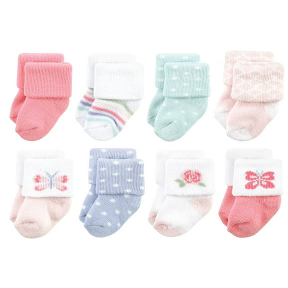 Hudson Baby Infant Girls Cotton Rich Newborn and Terry Socks, Pastel Butterfly, 6-12 Months