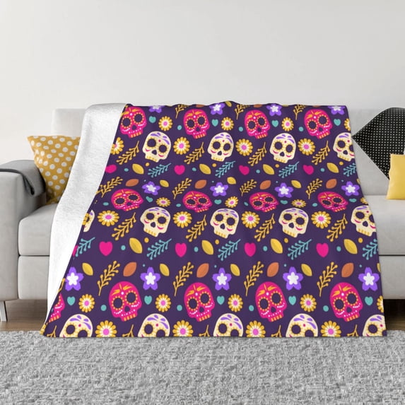 XMXT Throw Blanket, Colorful Skeleton Leaf Motif Machine Washable Blankets for Sofa, 50 x 40 inches