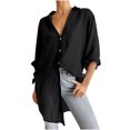 thumbnail image 2 of Ensembles pour Femmes Clairière Manches 3/4 Solides Tops Chemisier Col en V Pull-Over Noir, 2 of 8