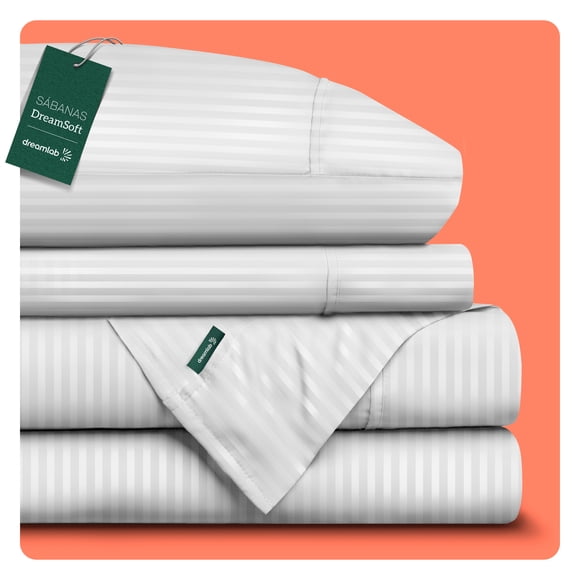 Juego DE Sábanas Premier 1800 Collection Dreamlab Sábanas Estampadas DE Microfibra Doble Cepillado 4 Piezas King Size Rayas Satinadas Blanco