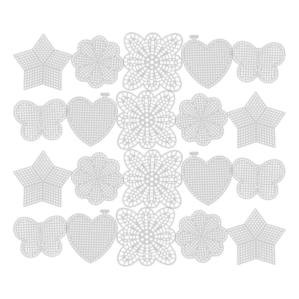 25pcs Plastic Stitching Canvas Kit for Embroidery Cross Stitch Knit Yarn Crafting Plastic Mesh Canvas Sheets Hearts Stars Flowers Butterflies Blank Ne