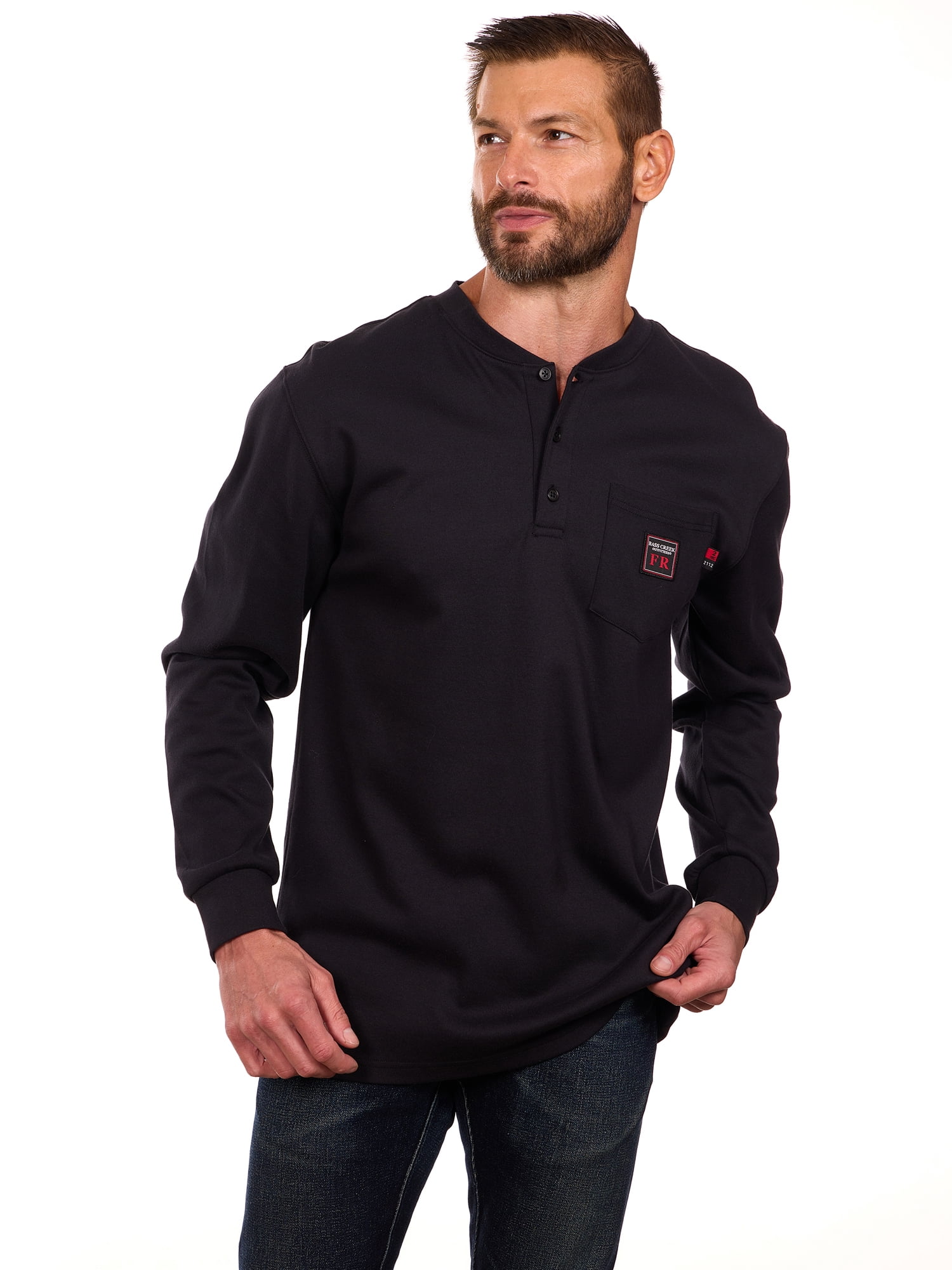 Bass Creek Outfitters Men's Flame Resistant Long Sleeve Henley Knit Top, Sizes M-2XL