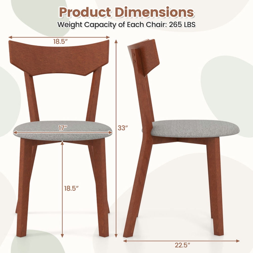 Demi Bonn Set of 2 Dining Chair with Rubber Wood Legs and Padded Seat Cushion for Dining Room Living Room, Brown
