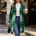 thumbnail image 4 of QIYAGBSA Womens Long Plaid Coat Soft Tweed Hooded Zip Up Drawstring Fall Winter Outerwear with Pockets (Green, L), 4 of 9
