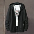 thumbnail image 2 of IYTR Mens Jackets Long Sleeve Jacket Zipper Hooded Neck Loose Hooded Drawstring Jackets with Pocket Solid Color Black XL, 2 of 6
