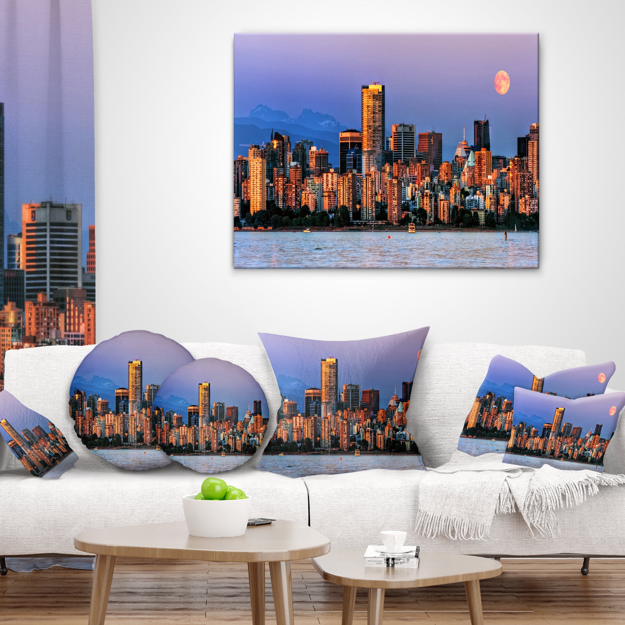 Designart Vancouver Downtown Skyscrapers - Throw Pillow - 18x18