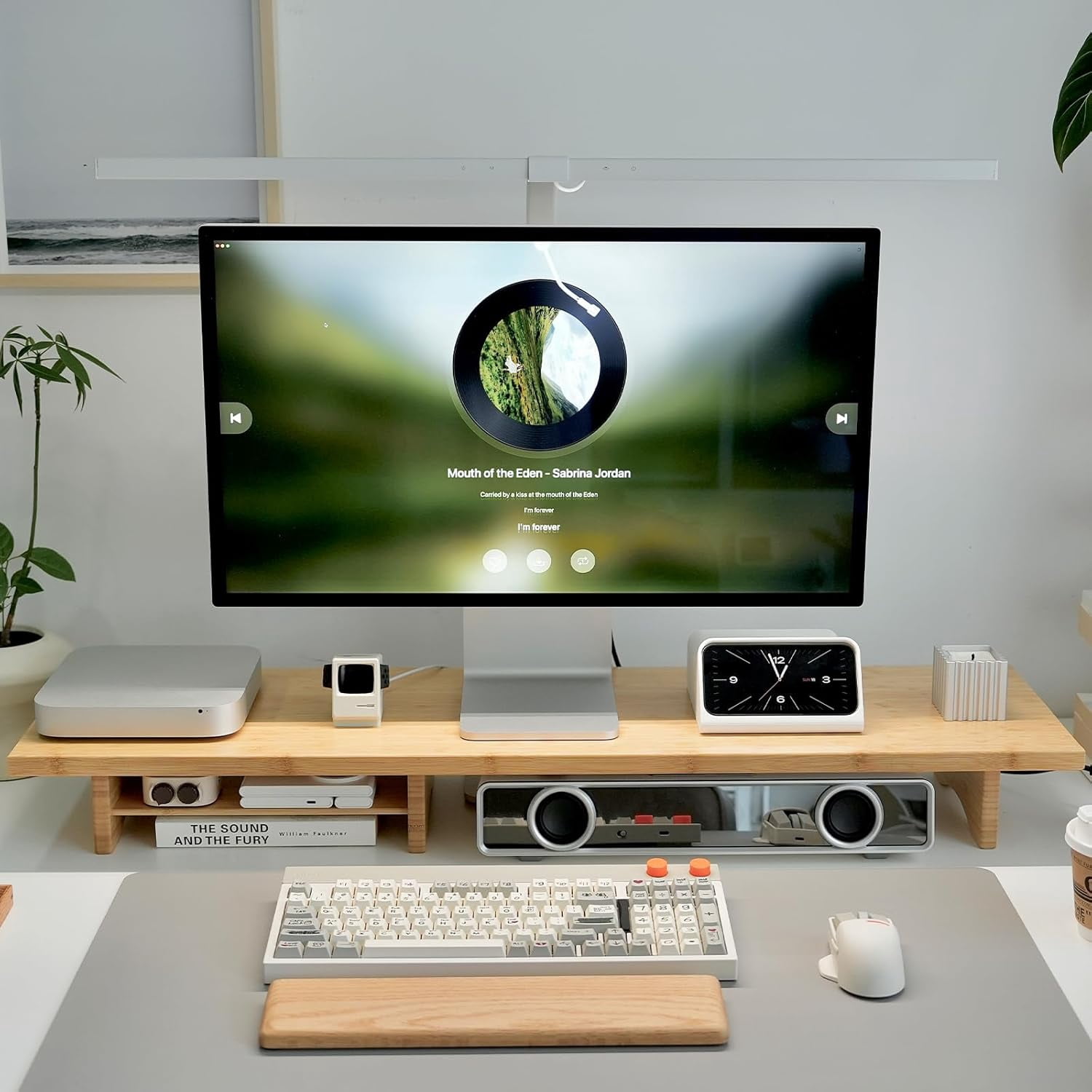 Dual Monitor Stand Riser, 2-Tier Bamboo Desk Shelf for Computer Monitors, Printer, and Heavy TV up to 300 lbs