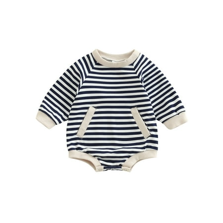 

Gwiyeopda Toddler Baby Girls Boys Romper Striped Long Sleeve Bodysuit with Pockets
