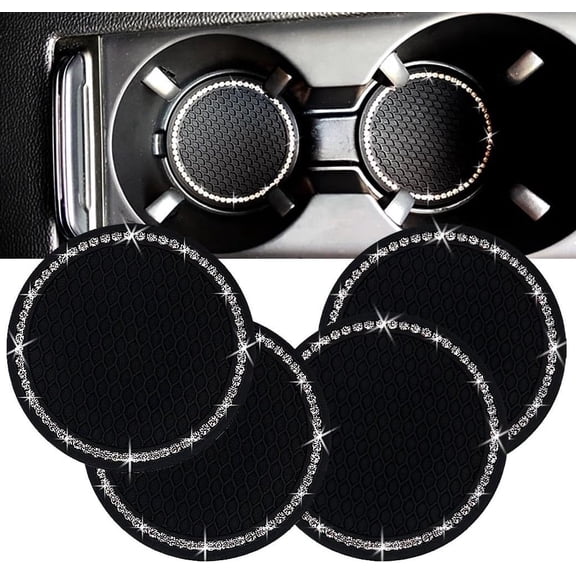 Chasenew Bling Car Cup Coaster, 2.75 Inch Anti Slip Shockproof Embedded Drink Mat, Dustproof Automotive Interior Accessories Mat, Universal for Vehicles, Trucks, RVs and More (Black 4 PCS)