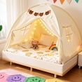 thumbnail image 2 of YEERSWAG Full Bed Tent with Star Lights & Flags, Breathable Portable Playhouse for Indoor Bedroom, Birthday Gift, Beige/Pink/Black, 2 of 10