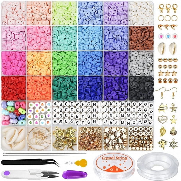 QXTC-Juego de cuentas de arcilla polimérica, 24 colores del Arcoíris, cuentas de Chip plano para pulsera Boho, fabricación de collares, cuentas de letras, Kit de accesorios DIY